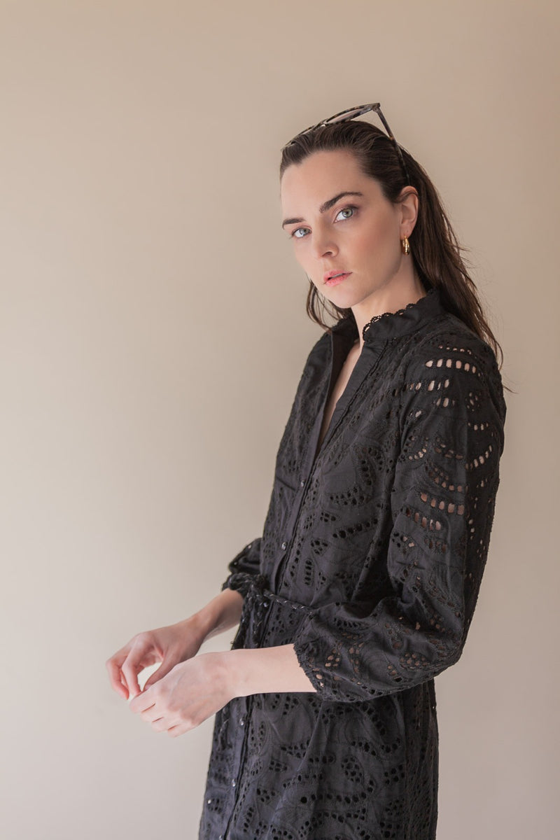 BLACK BRODERIE SHIRT DRESS – barethreads