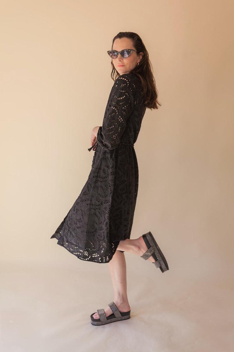 black broderie dress SHIRT – barethreads Size:L (Bust 102 cm) Style it with sandals fashion show One Shoulder Fitted Mini