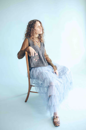 EMBROIDERED KNITWEAR VEST - CHARCOAL
