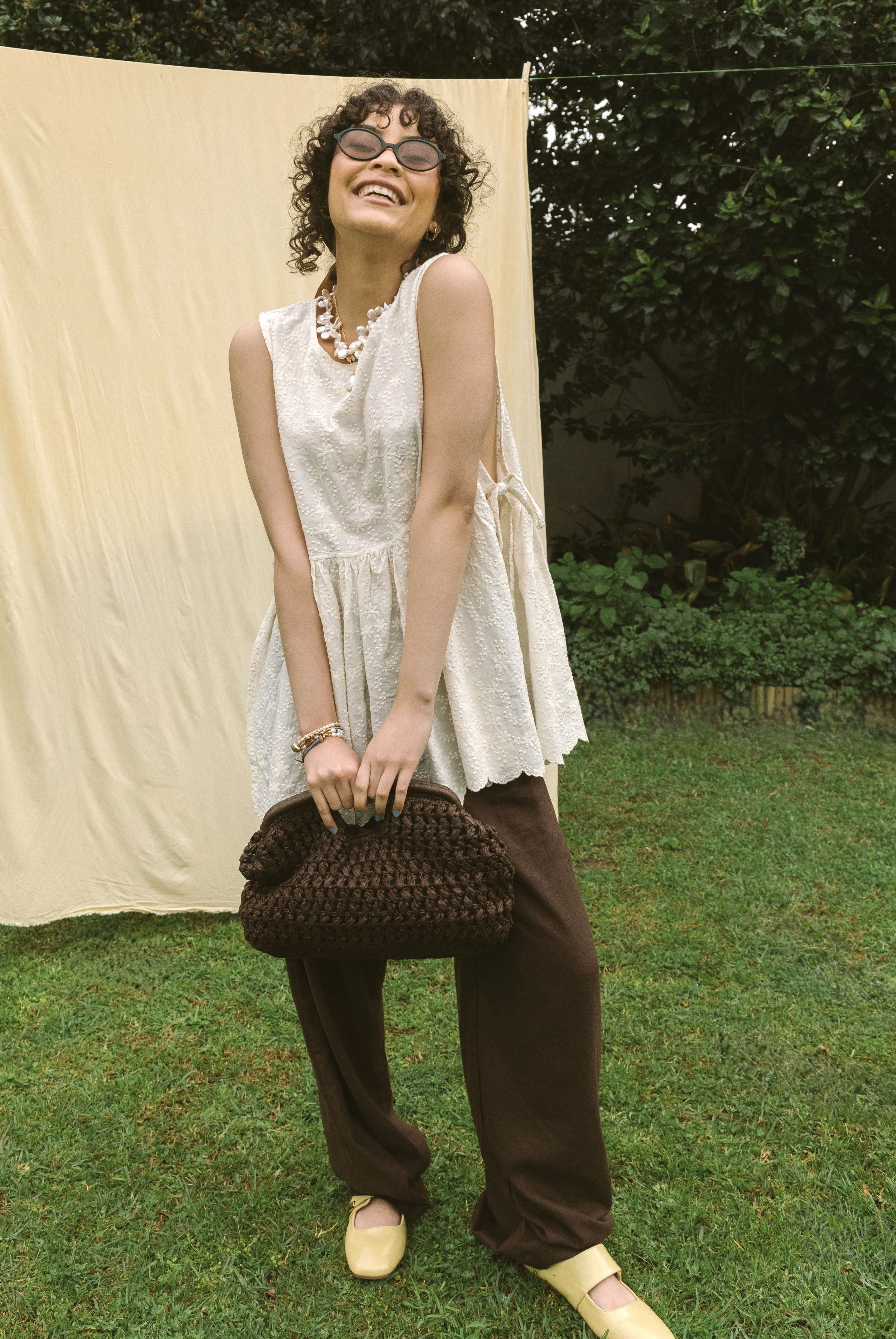 EMBROIDERED COTTON SIDE-TIE TOP
