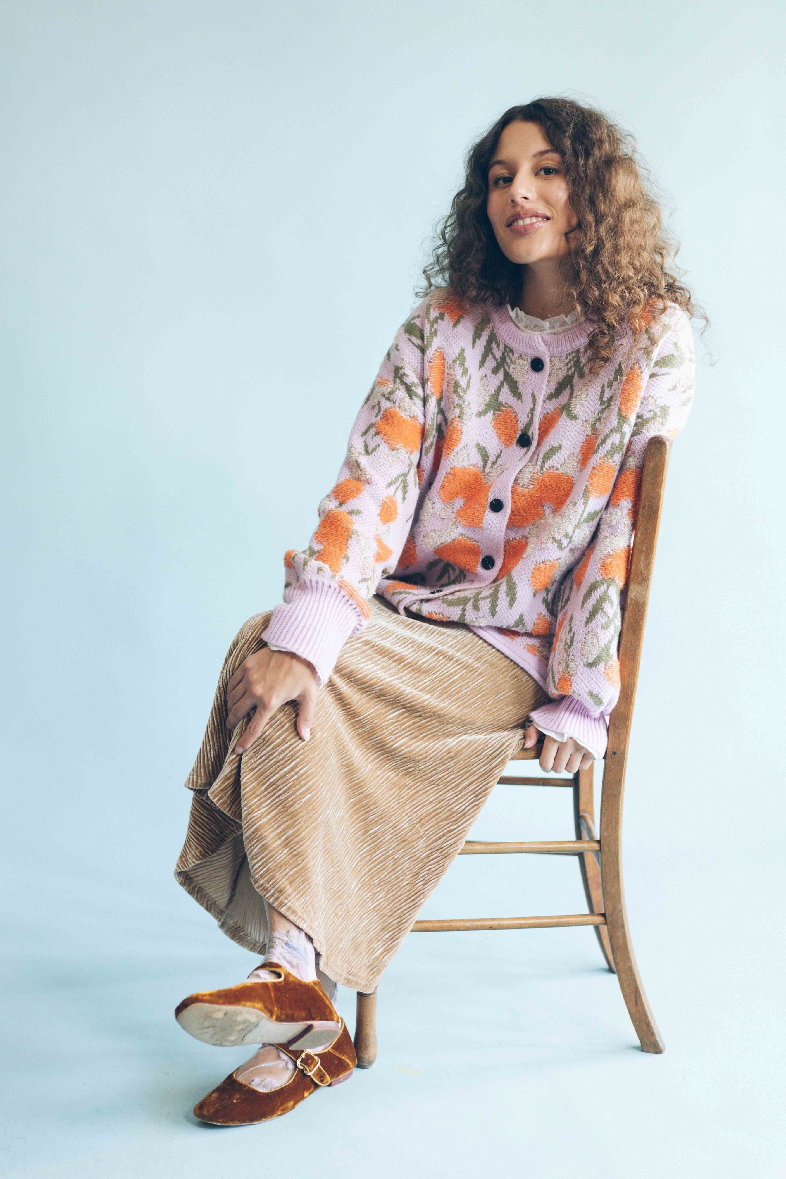 CRUSHED VELVET MAXI SKIRT - ALMOND