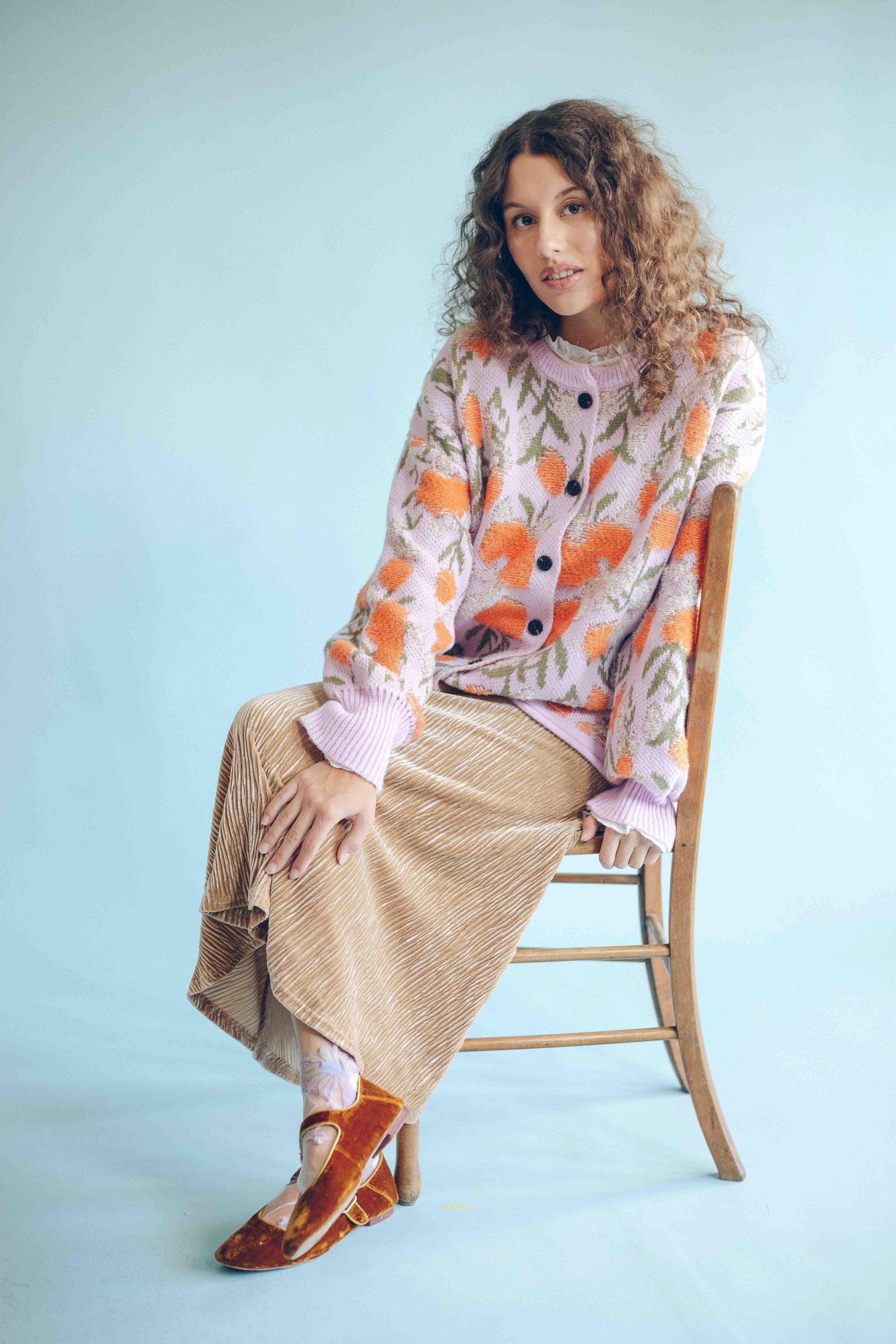 JACQUARD FLORAL CARDIGAN - LILAC