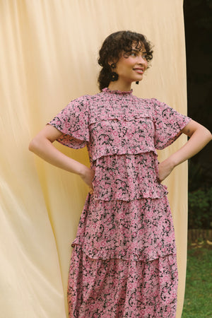 SMOCKED MIDI DRESS - DARK FLORAL
