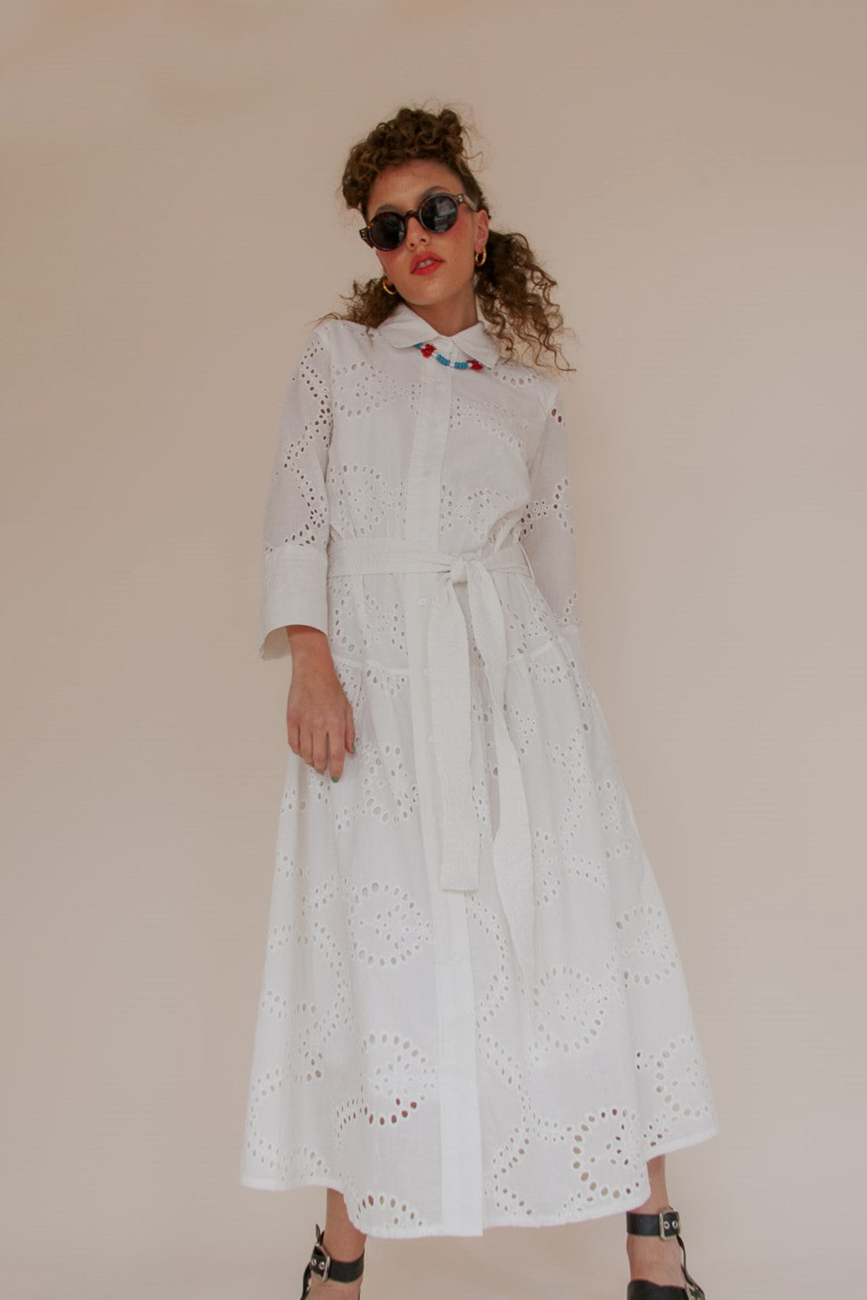 WHITE BRODERIE SHIRT DRESS