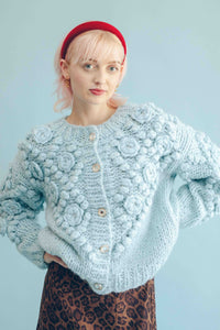 WINTER ROSETTE CARDIGAN - BLUE