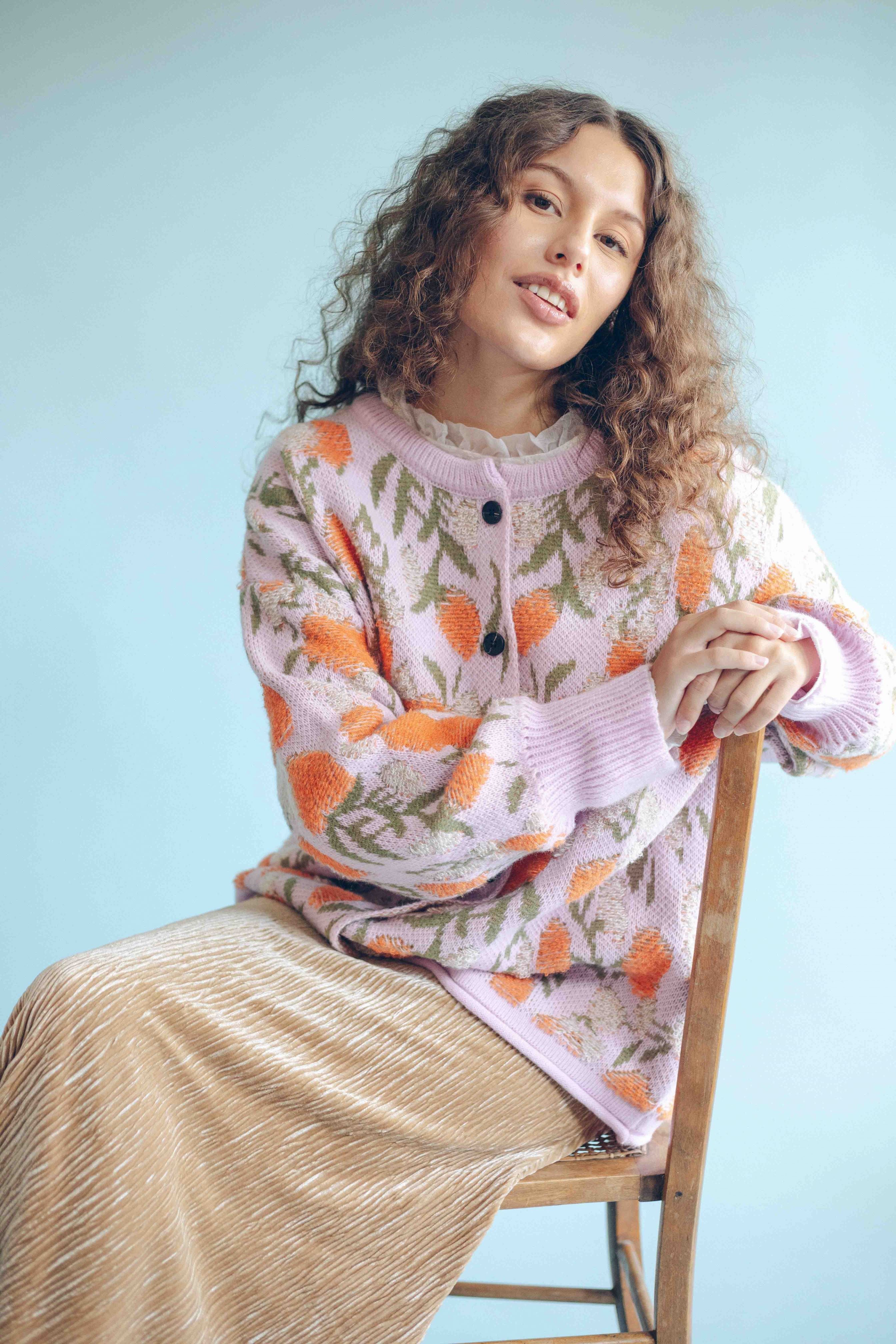 JACQUARD FLORAL CARDIGAN - LILAC