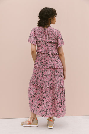 SMOCKED MIDI DRESS - DARK FLORAL