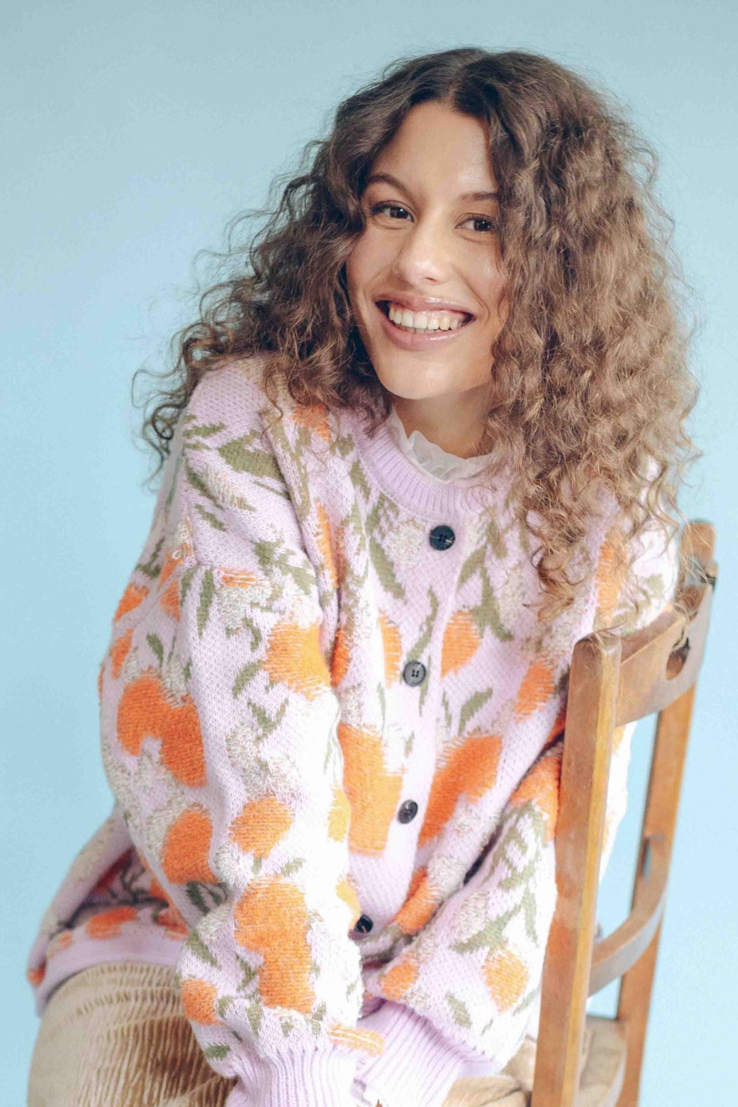 JACQUARD FLORAL CARDIGAN - LILAC