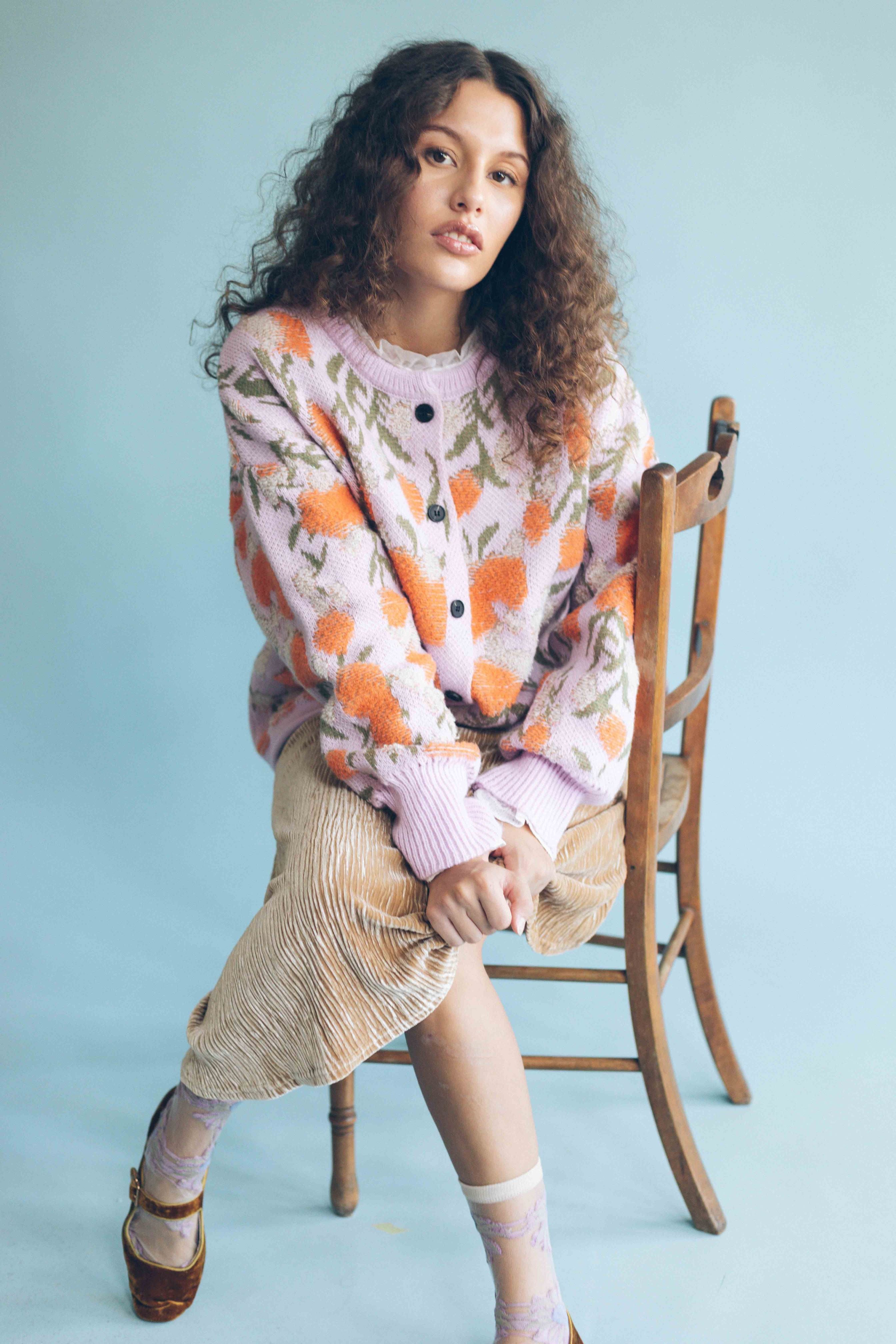 JACQUARD FLORAL CARDIGAN - LILAC