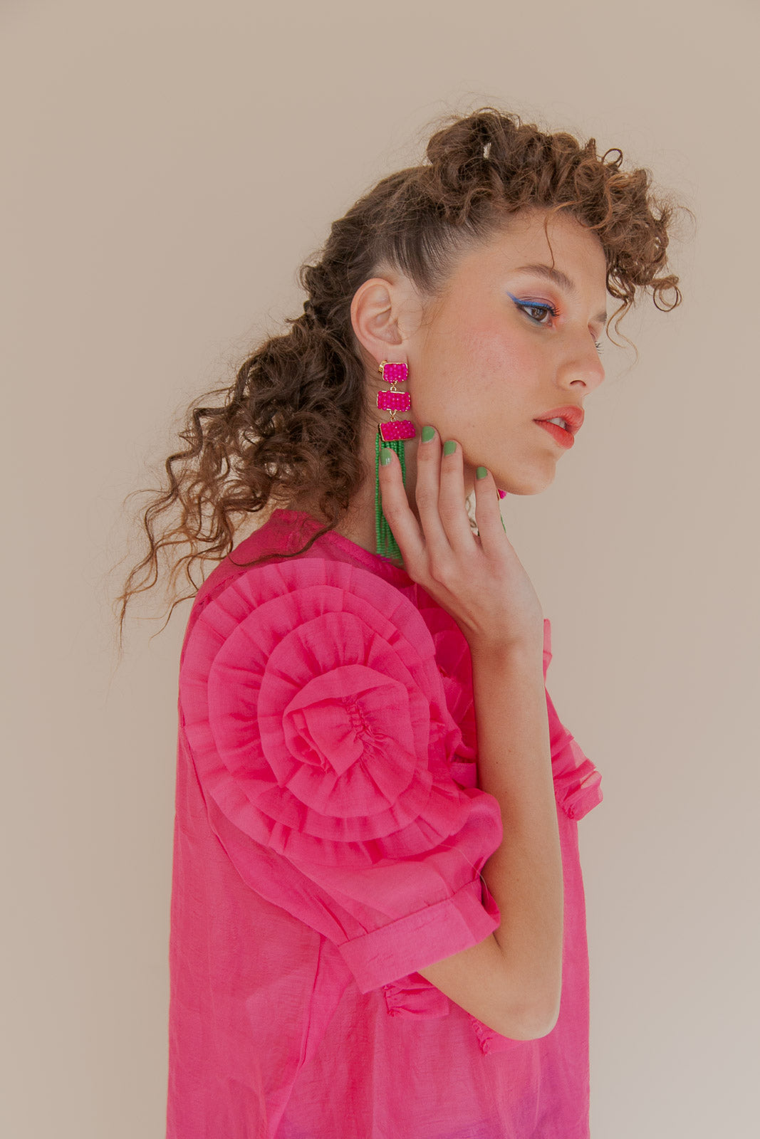 Mellow organza top - Hot Pink