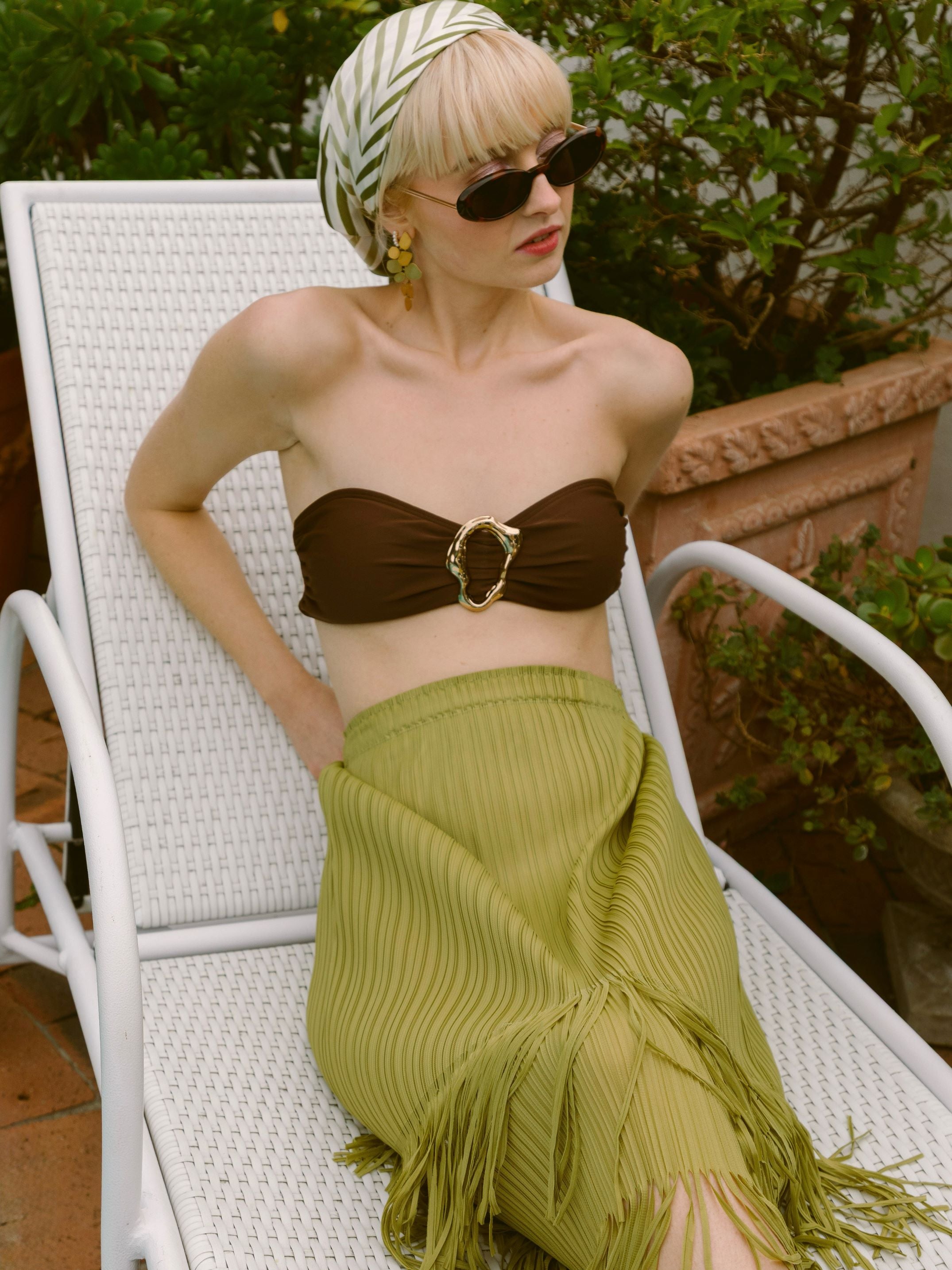 PLISSE FRINGED SKIRT