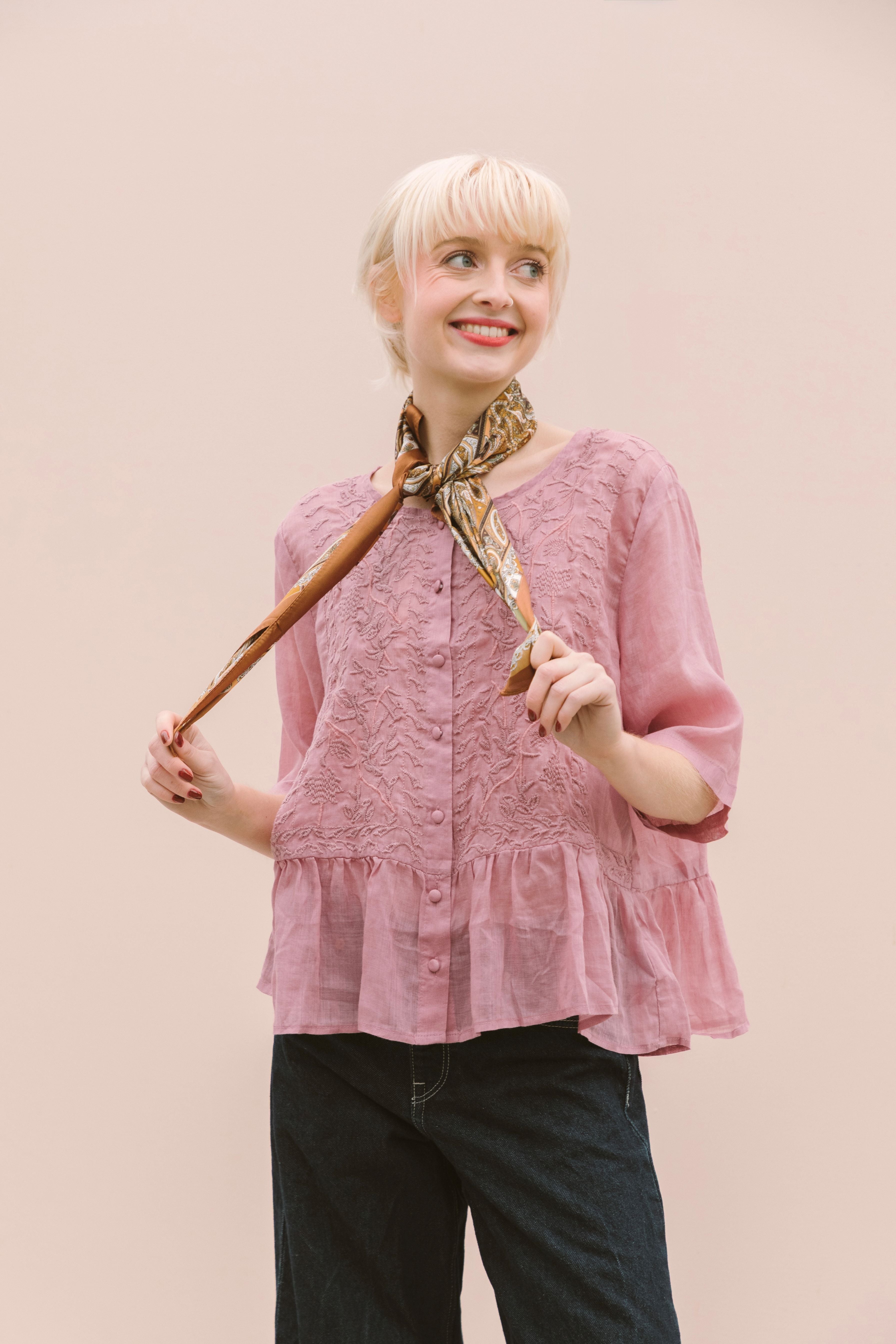 EMBROIDERED VOILE PEPLUM - ROSE