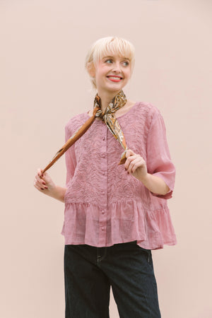 EMBROIDERED VOILE PEPLUM - ROSE