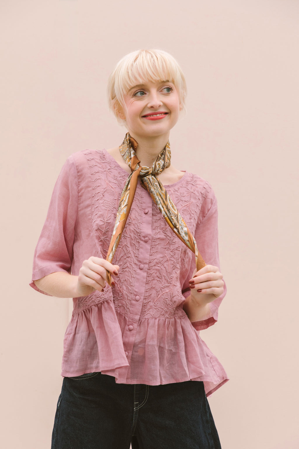 EMBROIDERED VOILE PEPLUM - ROSE