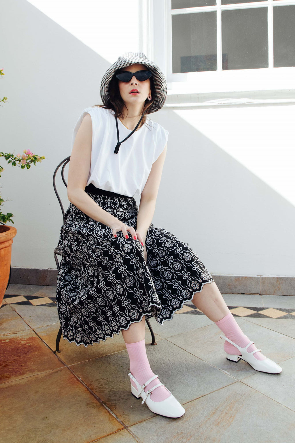 COTTON ANGLAISE MIDI SKIRT