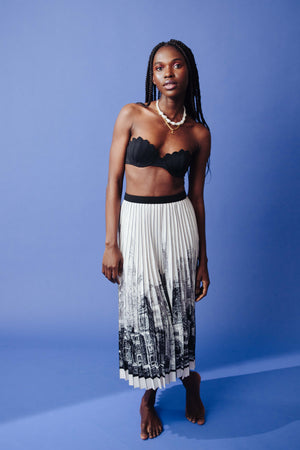 PRINTED PLEATED MIDI SKIRT