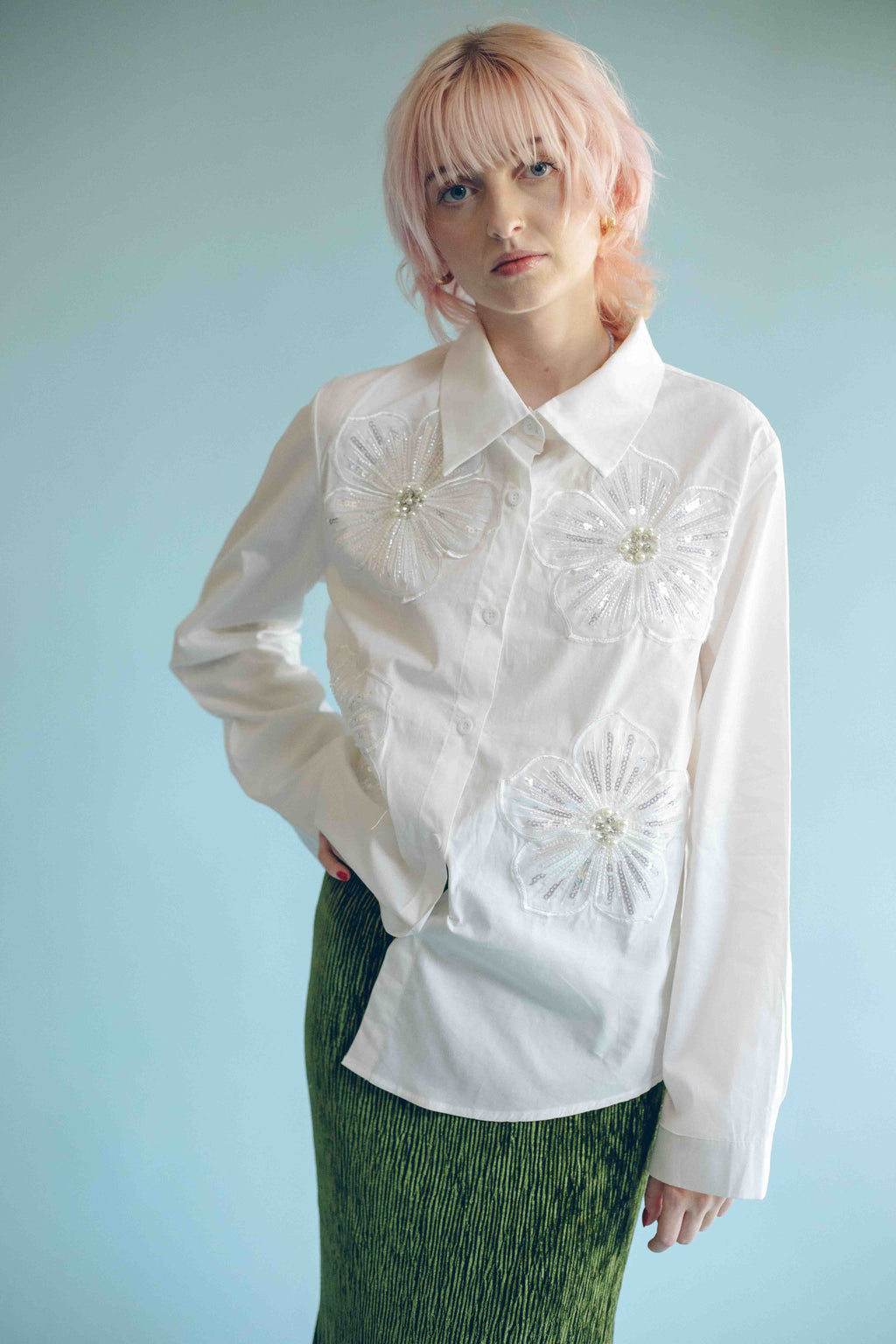 EMBELLISHED POPLIN SHIRT - WHITE