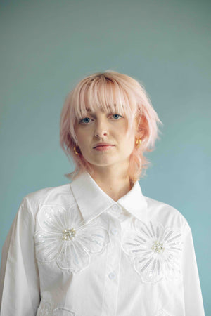 EMBELLISHED POPLIN SHIRT - WHITE