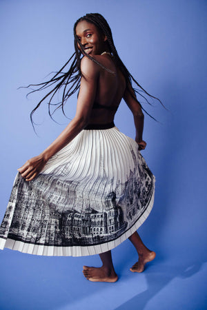 PRINTED PLEATED MIDI SKIRT