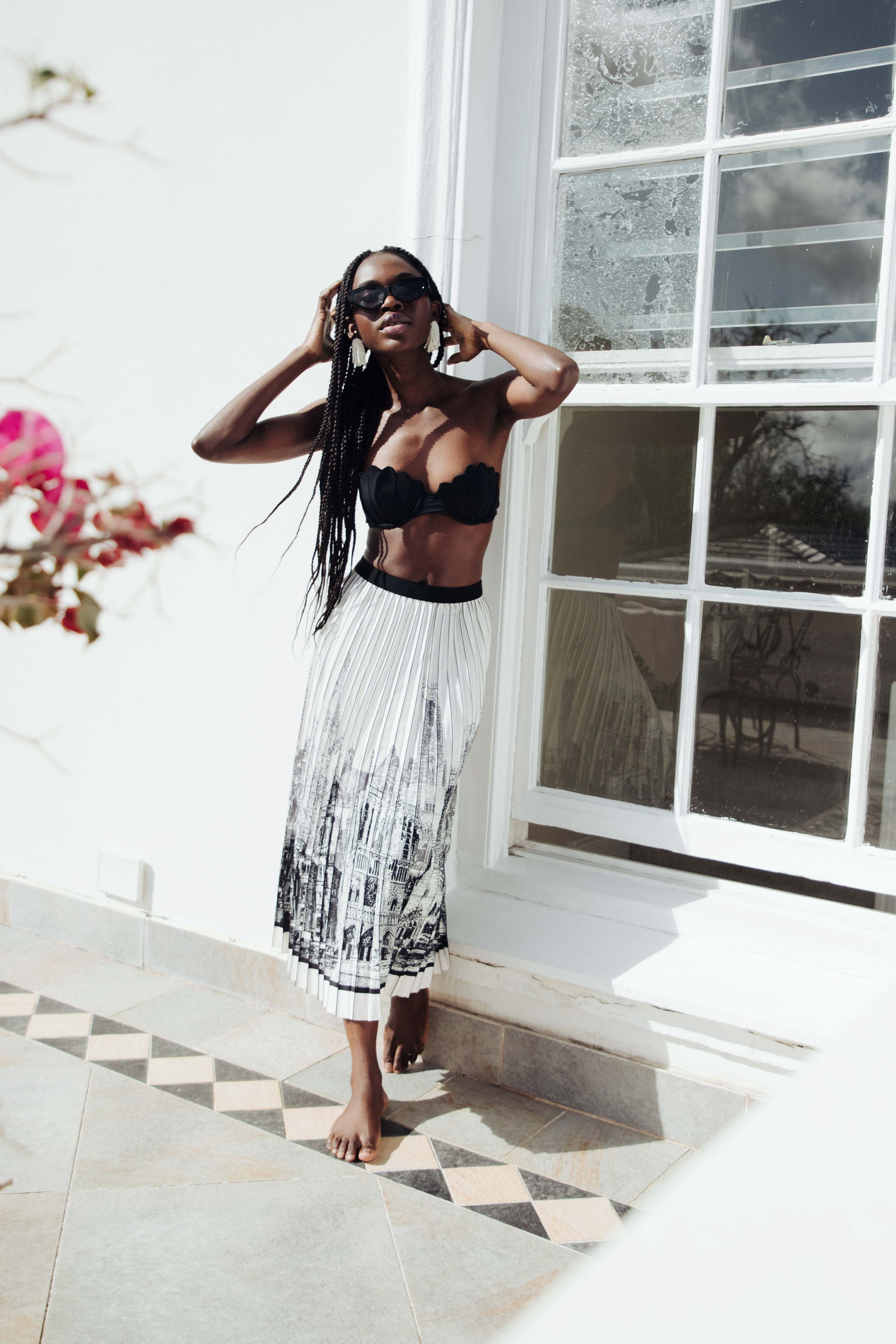 PRINTED PLEATED MIDI SKIRT