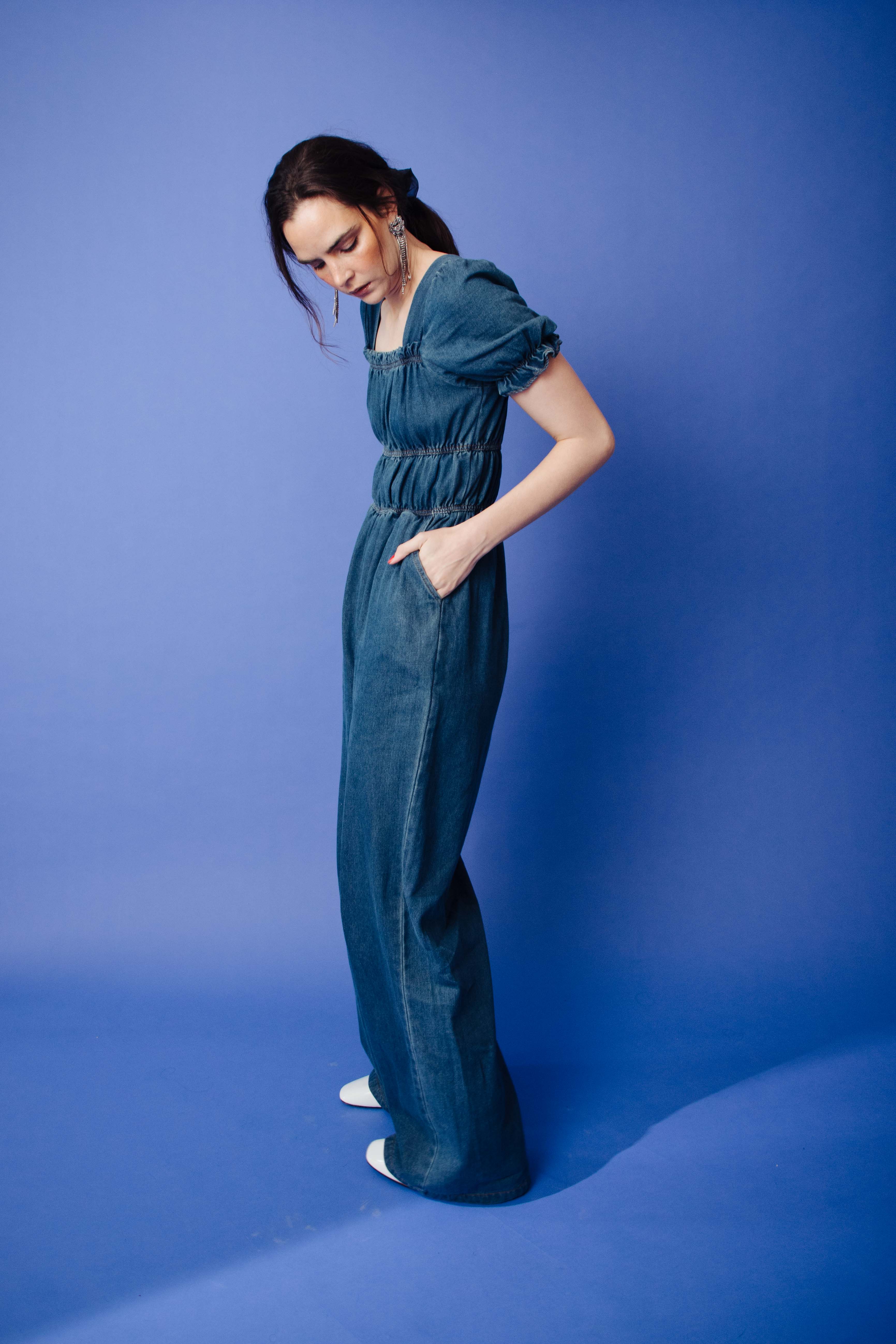 DENIM WIDE-LEG JUMPSUIT