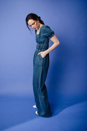 DENIM WIDE-LEG JUMPSUIT
