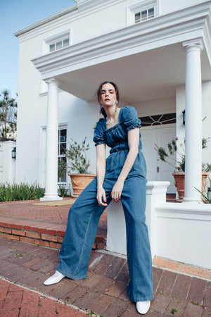 DENIM WIDE-LEG JUMPSUIT