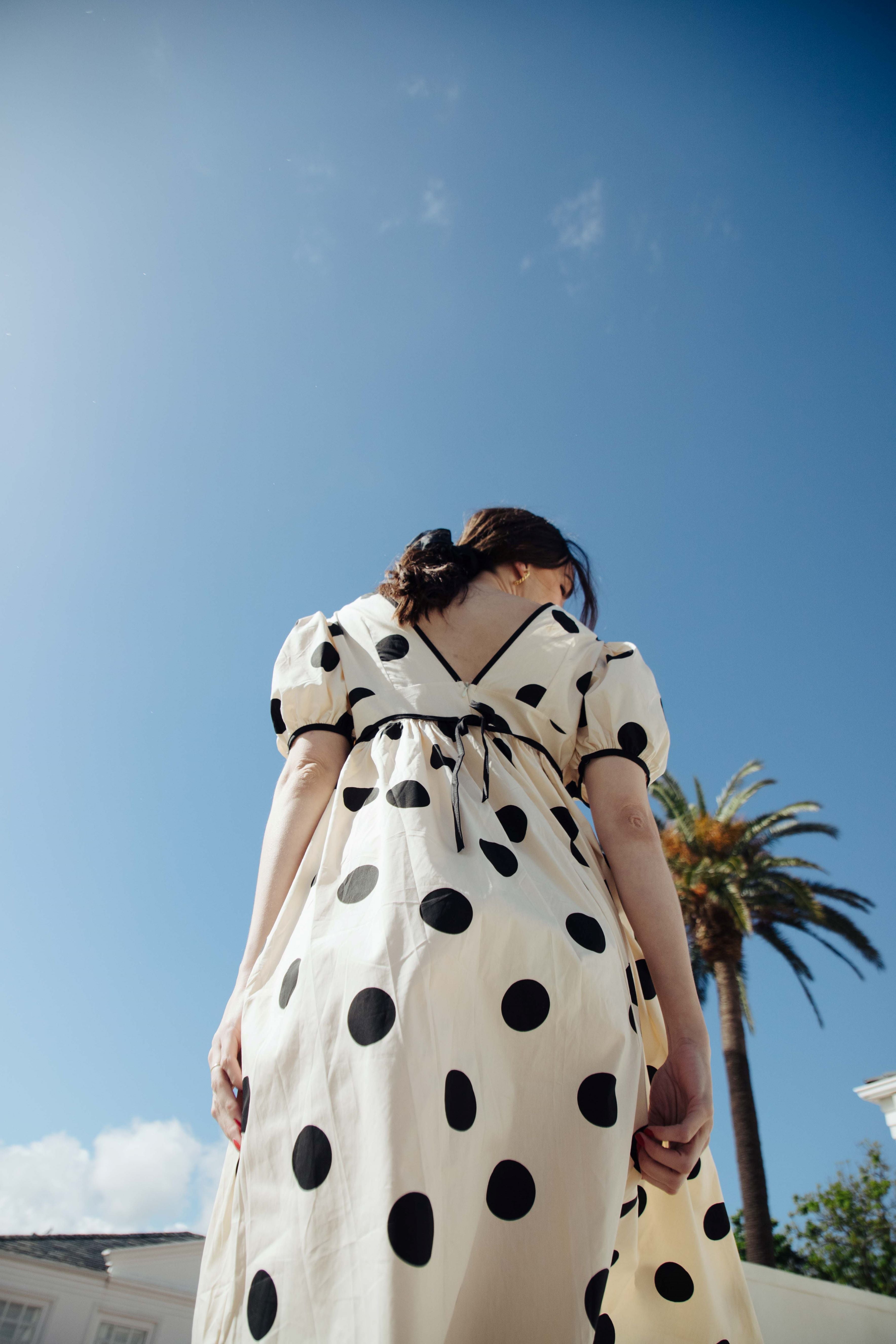 POPLIN POLKA DOT MIDI DRESS - CREAM