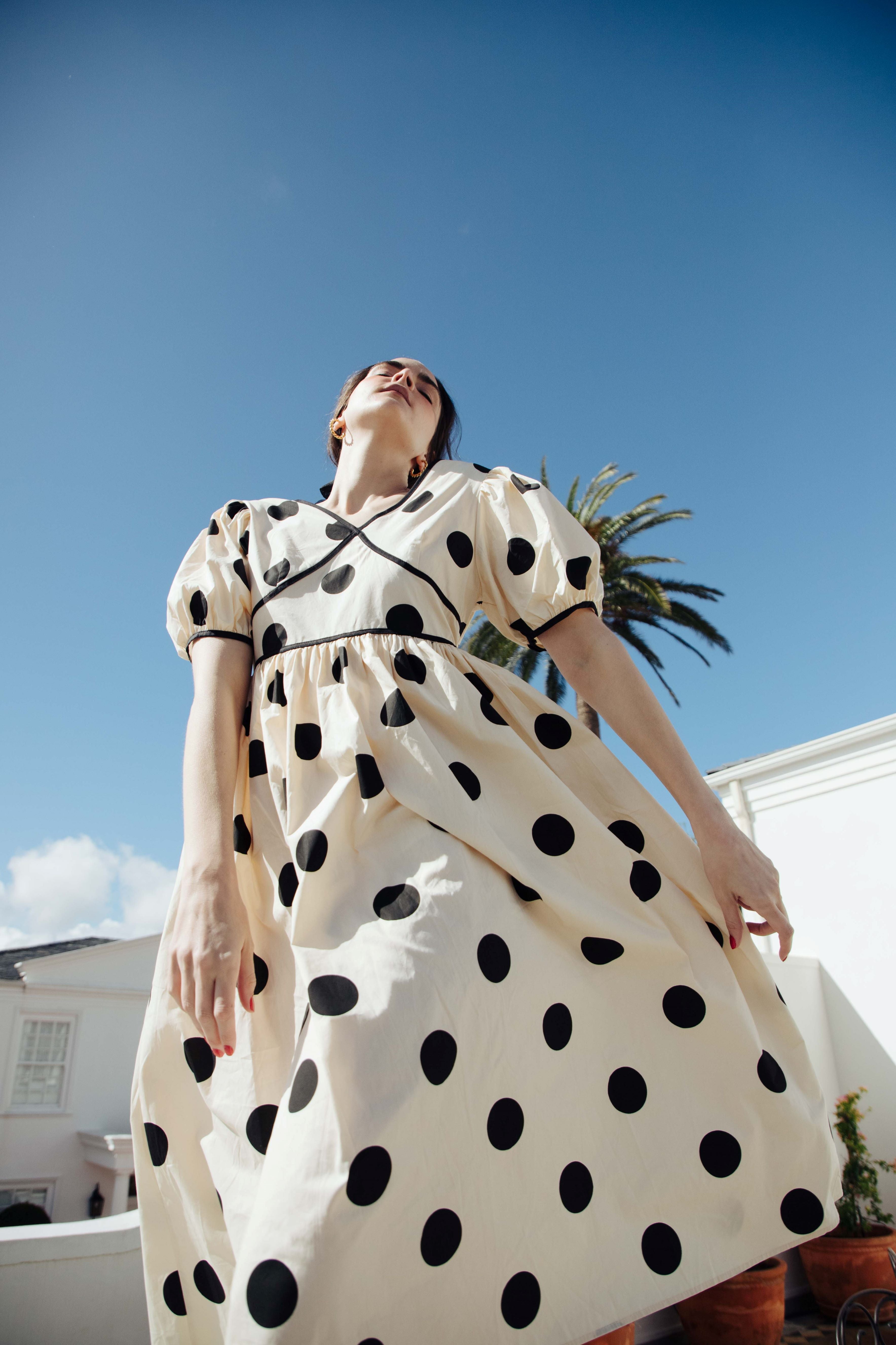 POPLIN POLKA DOT MIDI DRESS - CREAM