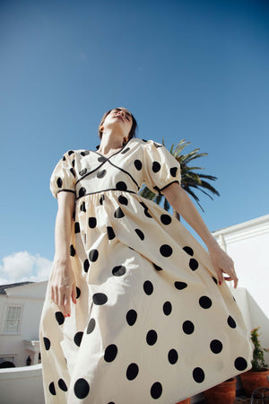 POPLIN POLKA DOT MIDI DRESS - CREAM