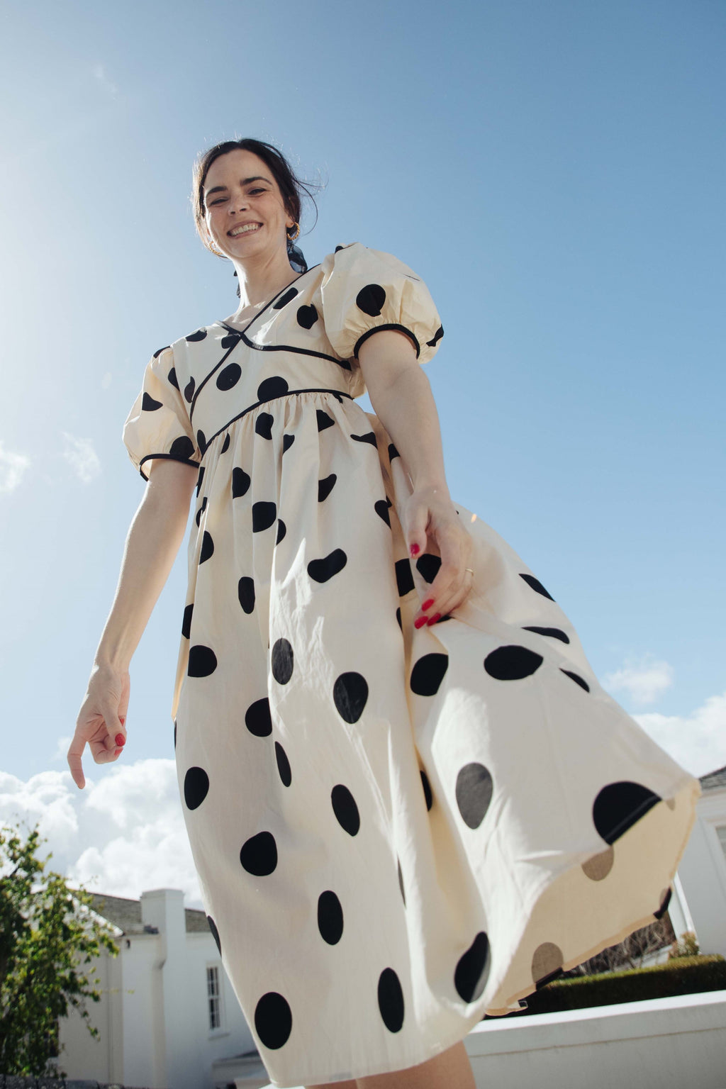 POPLIN POLKA DOT MIDI DRESS - CREAM