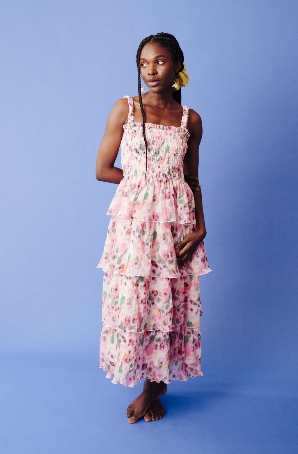 RUFFLE FLORAL MAXI DRESS