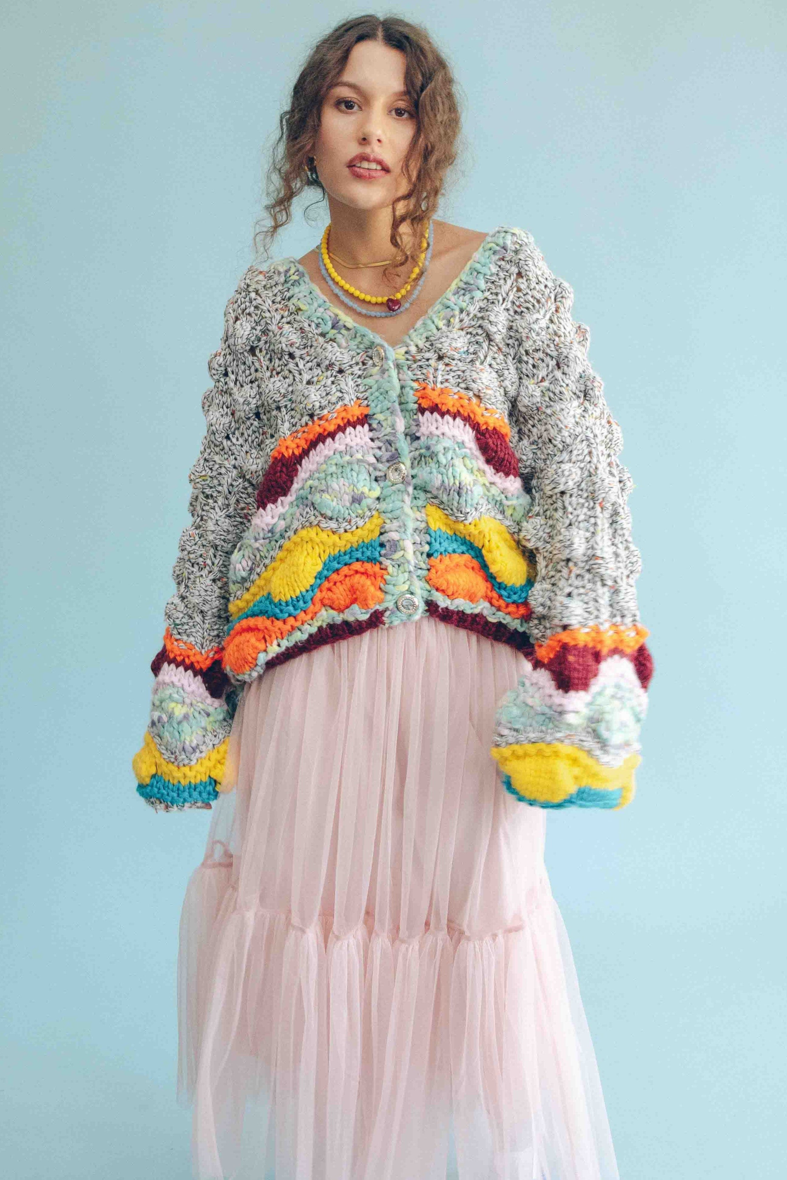 PREMIUM POPCORN CARDIGAN - GREY