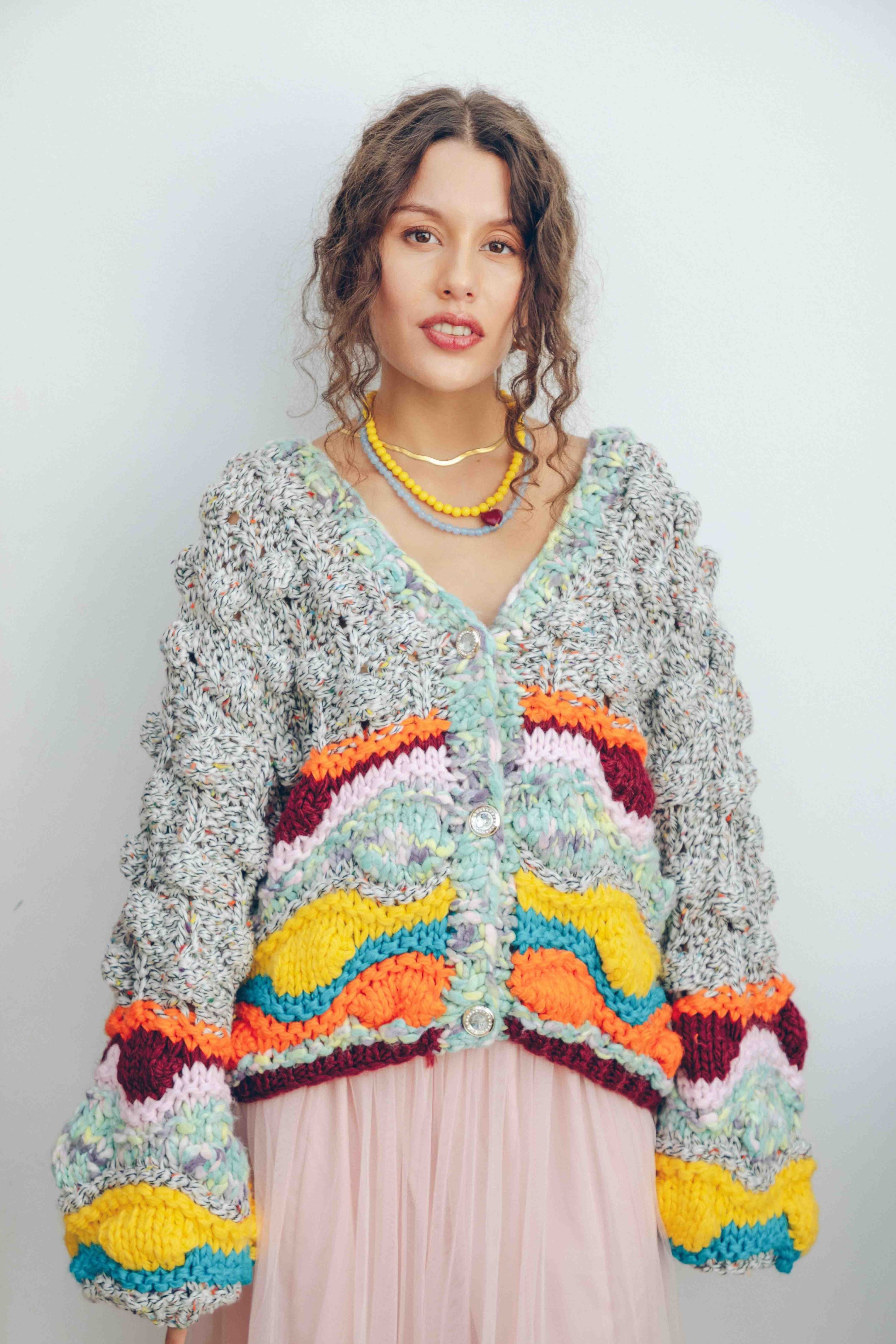 PREMIUM POPCORN CARDIGAN - GREY