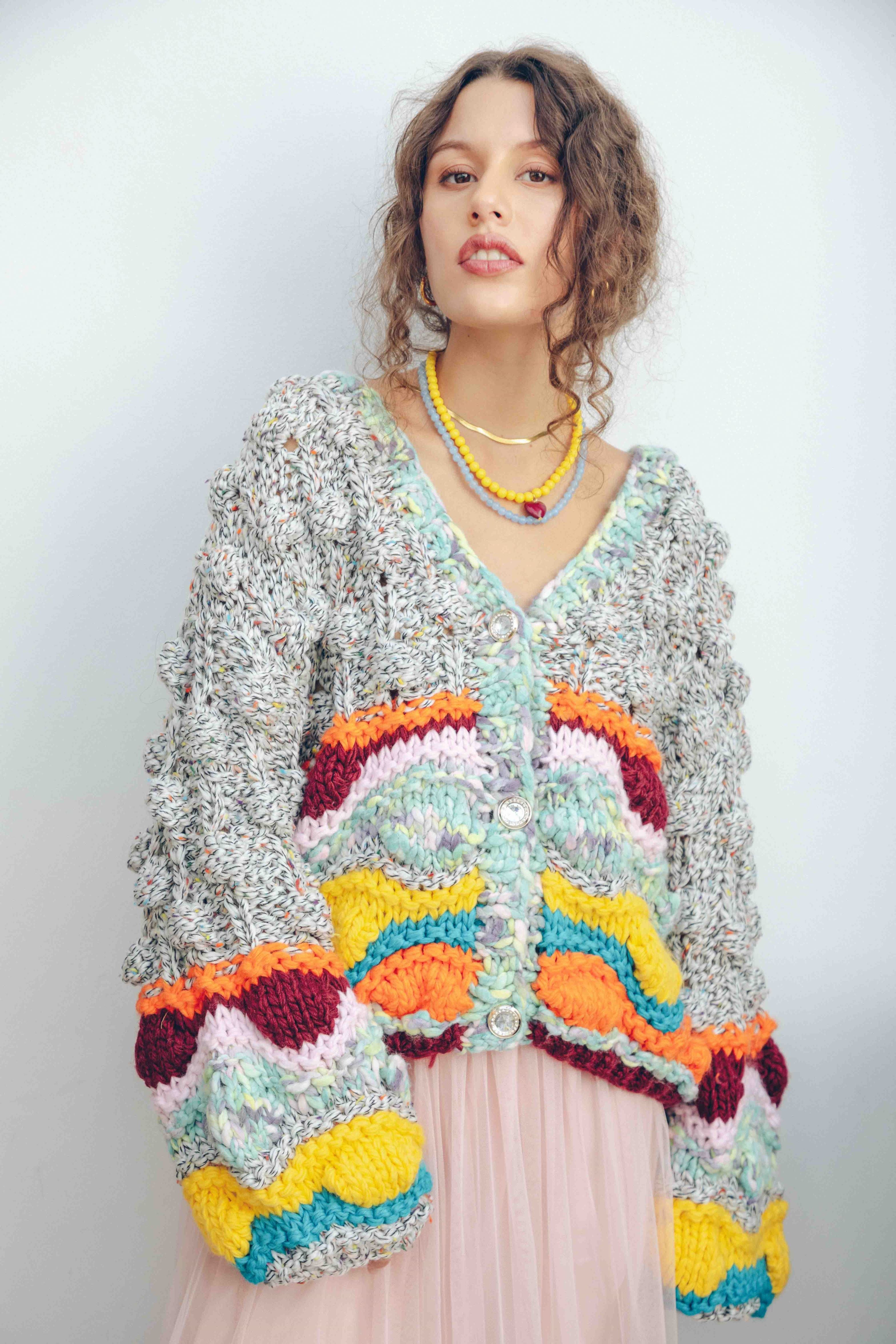 PREMIUM POPCORN CARDIGAN - GREY
