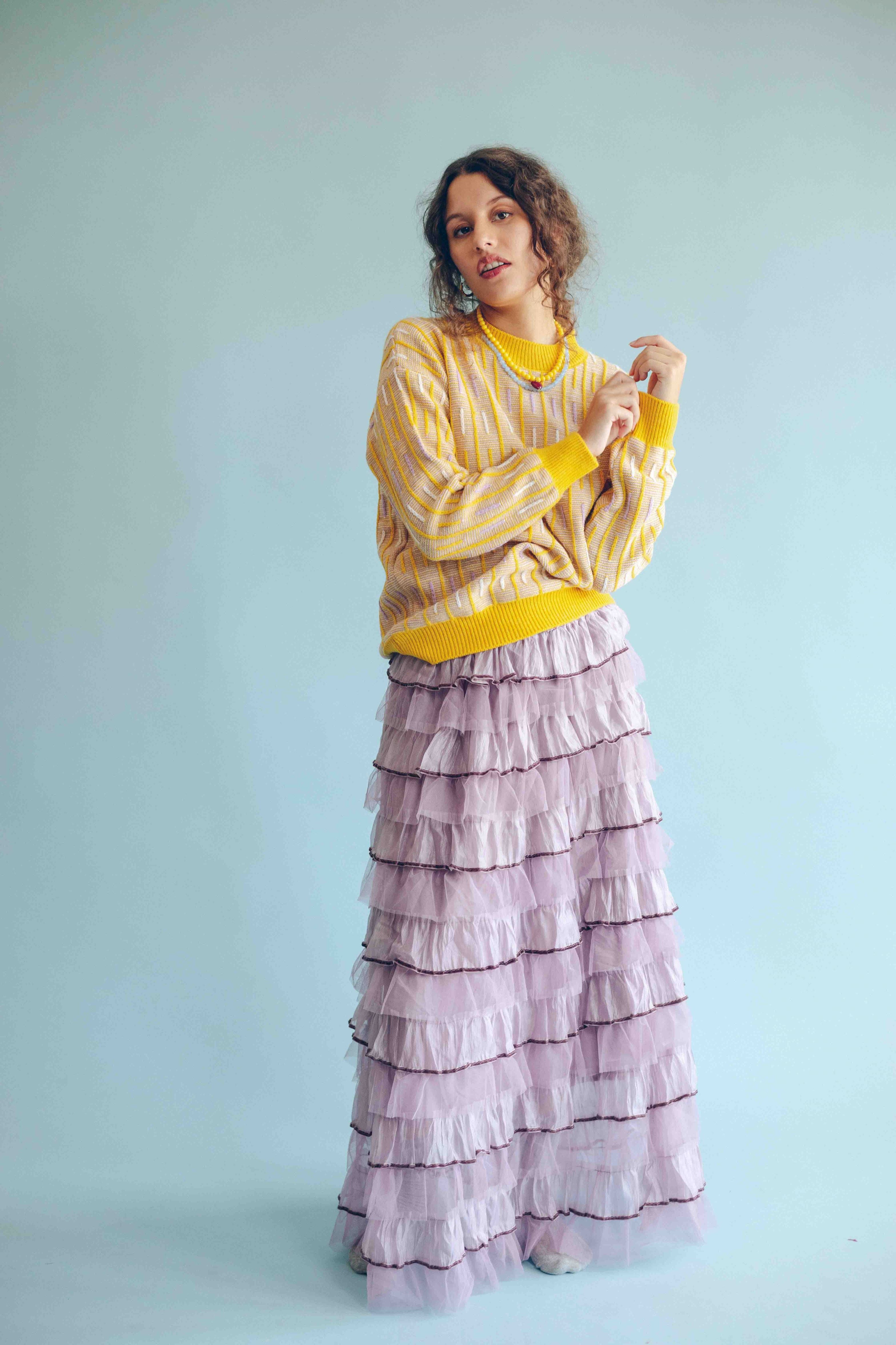 SCATTERED STRIPE PULLOVER - BUTTER