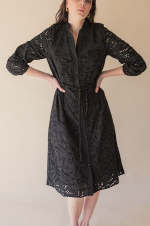 BLACK BRODERIE SHIRT DRESS