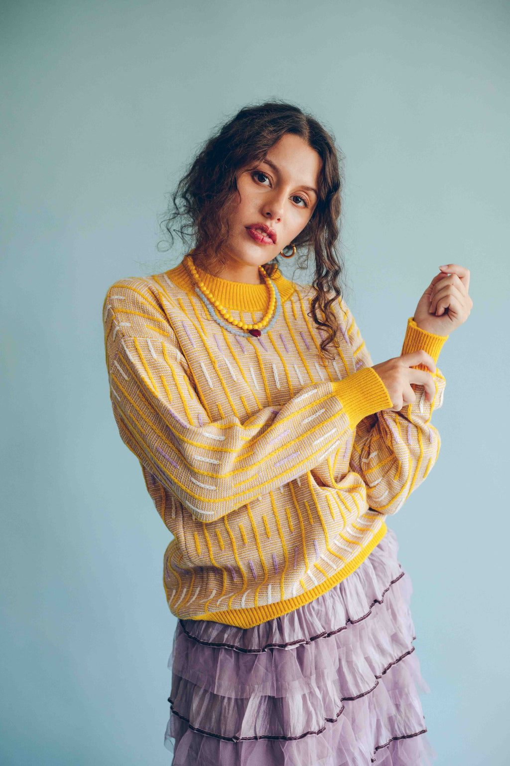 SCATTERED STRIPE PULLOVER - BUTTER