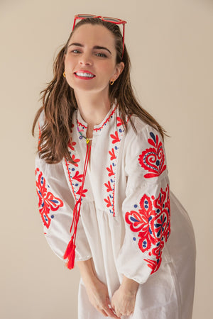 LOUISE EMBROIDERED MIDI DRESS