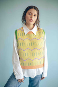 EMBROIDERED PULLOVER VEST - LEMON