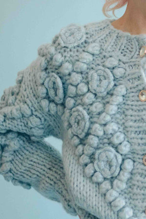 WINTER ROSETTE CARDIGAN - BLUE