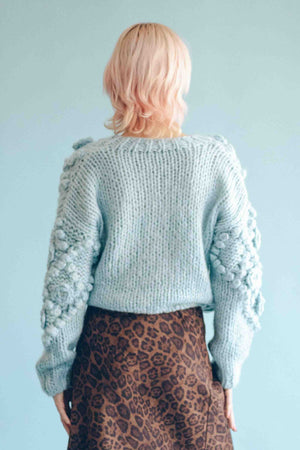 WINTER ROSETTE CARDIGAN - BLUE