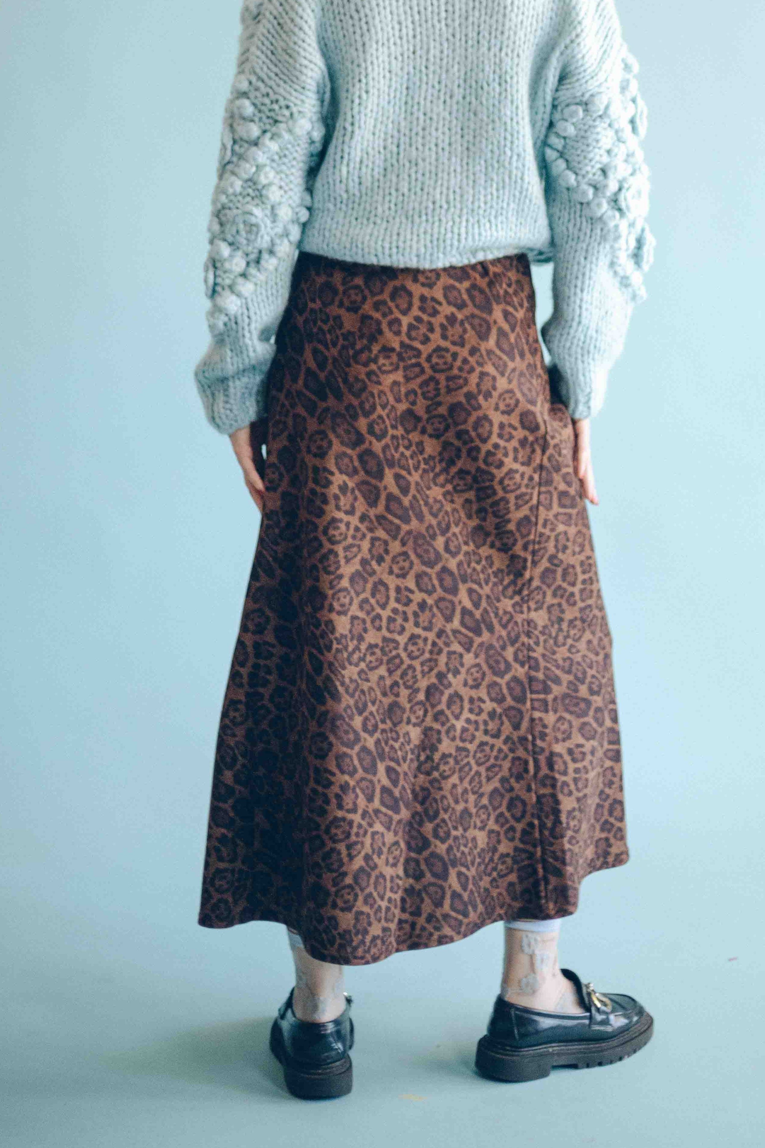 FAUX SUEDE LEOPARD-PRINT SKIRT