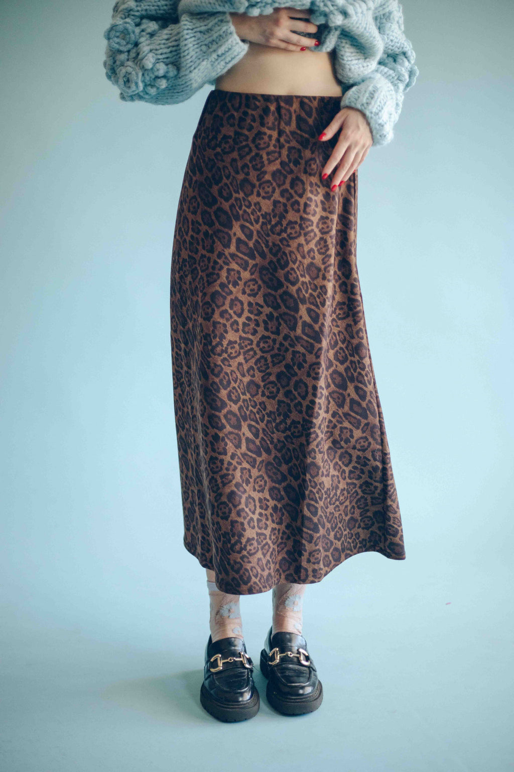 FAUX SUEDE LEOPARD-PRINT SKIRT