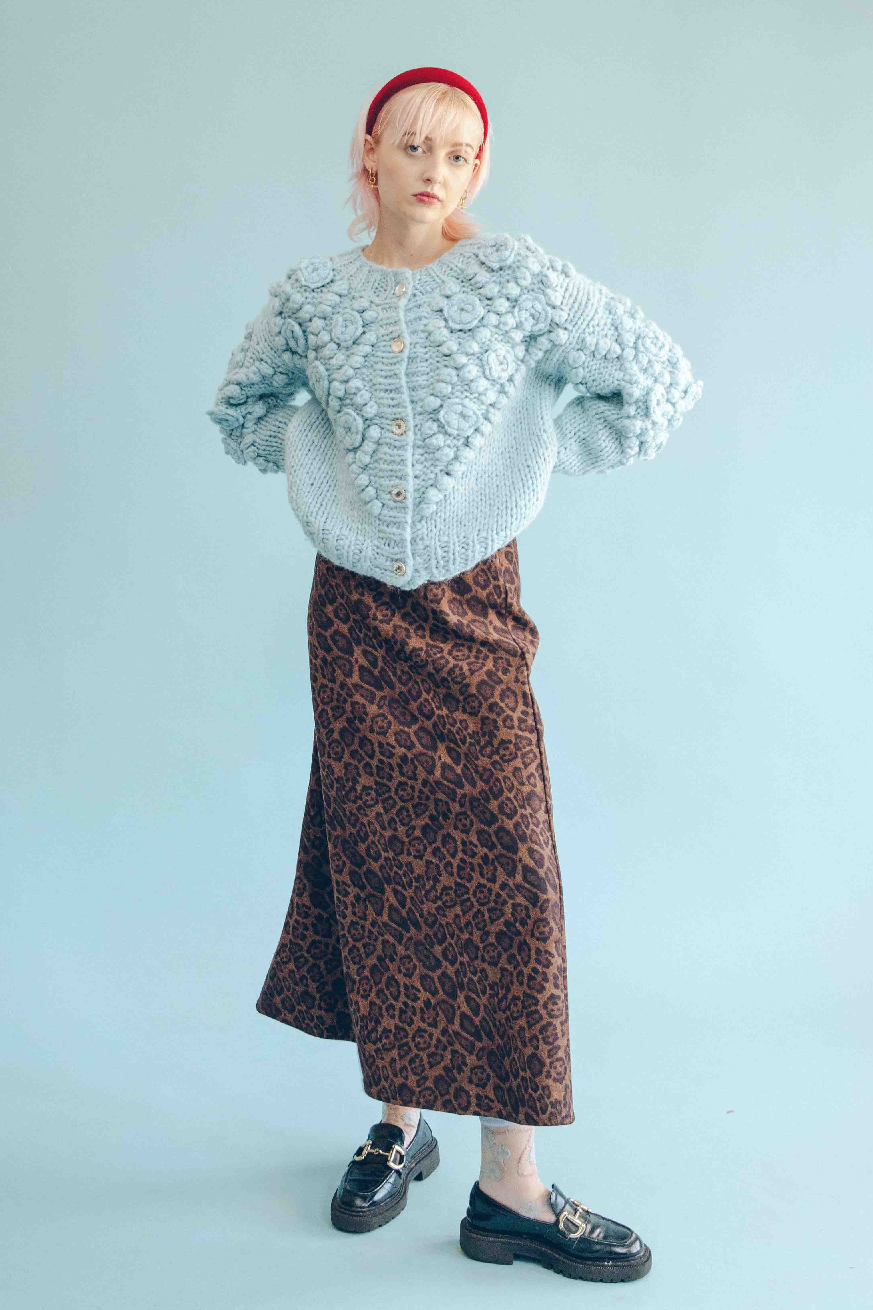 FAUX SUEDE LEOPARD-PRINT SKIRT