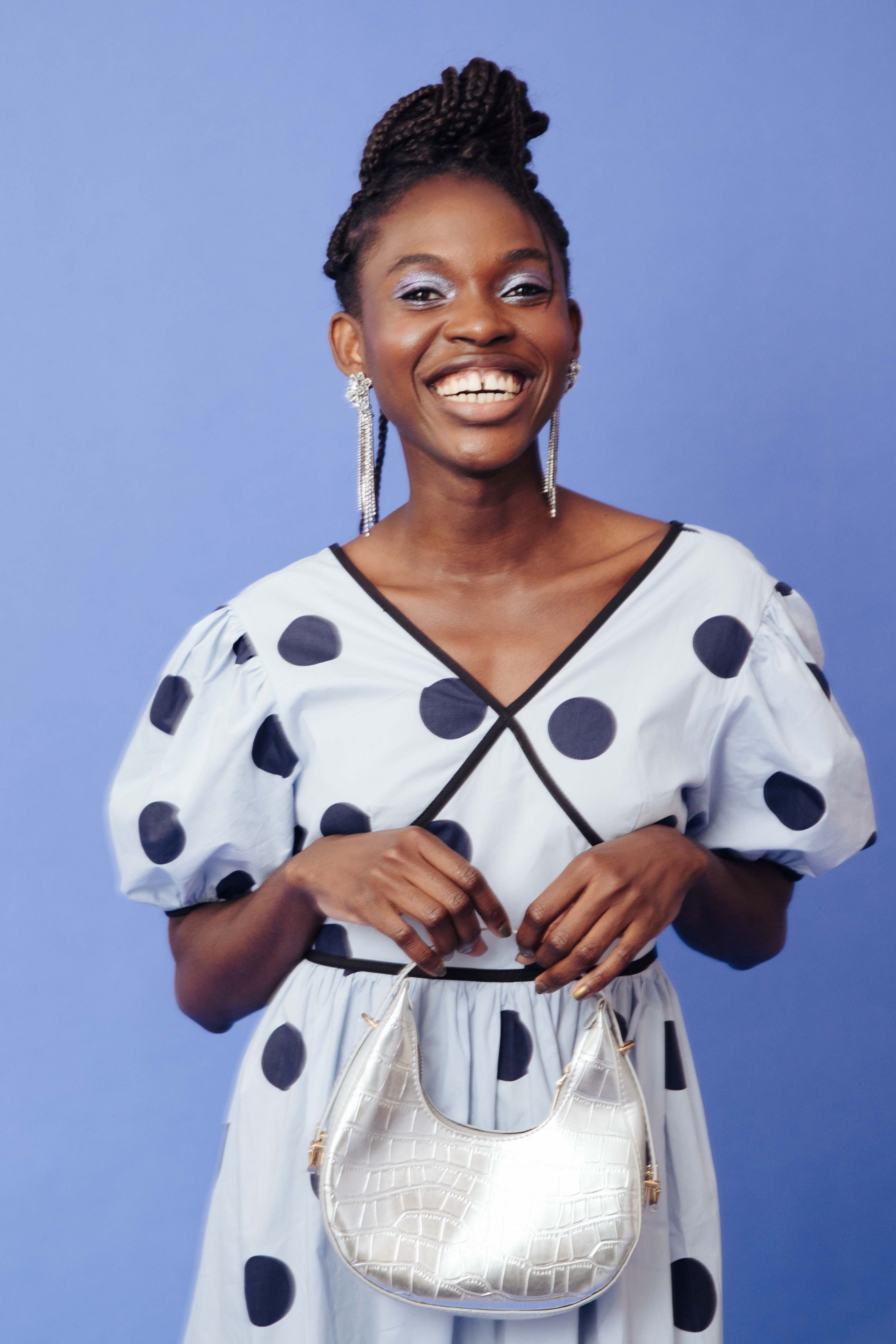 POPLIN POLKA DOT MIDI DRESS - BLUE