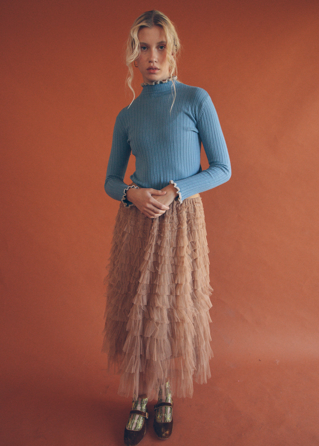 RUFFLE TULLE SKIRT - COPPER