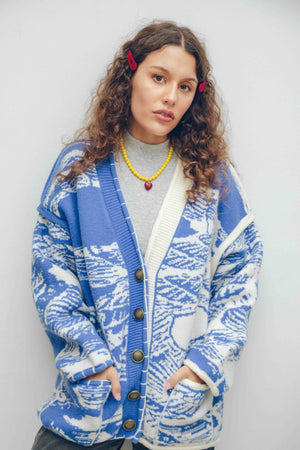 JACQUARD CARDIGAN - BLUE & WHITE