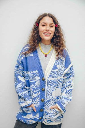 JACQUARD CARDIGAN - BLUE & WHITE