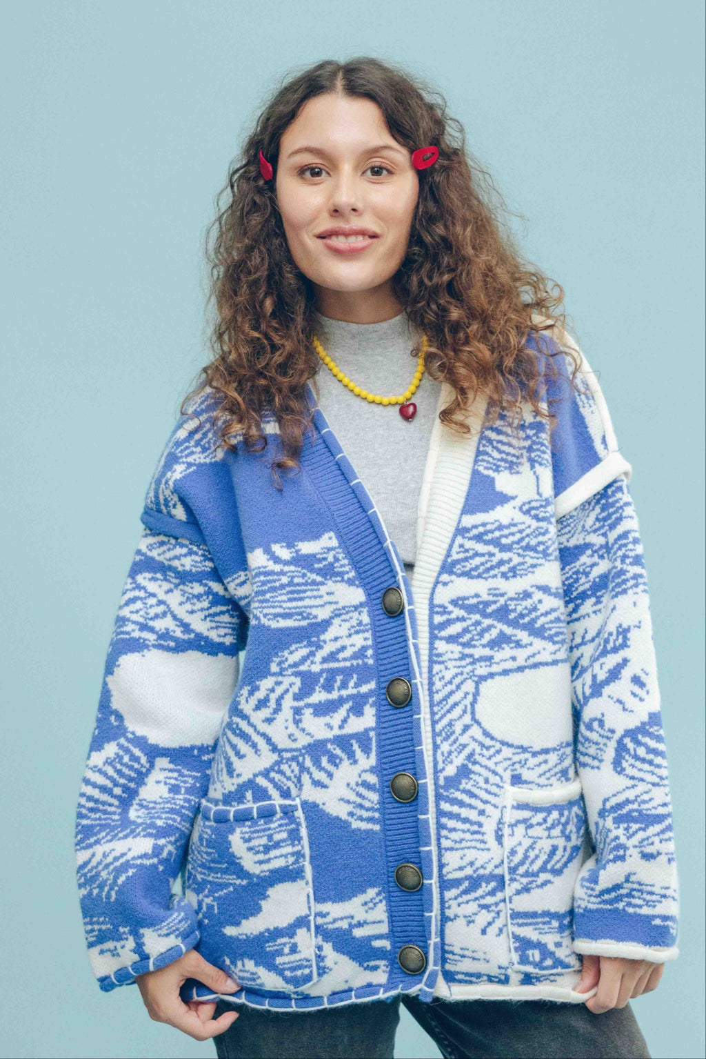 JACQUARD CARDIGAN - BLUE & WHITE